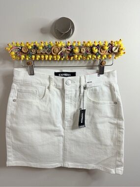 Express White High-Rise Denim Mini Skirt